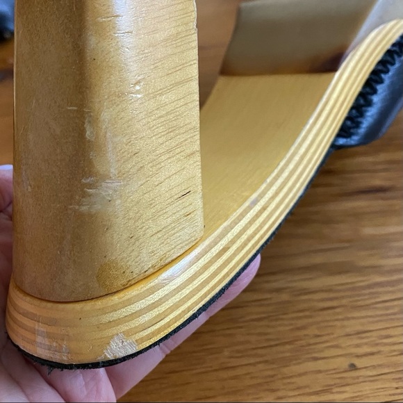 Rylee Leather Beaded Wood Heel Boho Chunky Heel Slides SZ 8.5 in Black - Picture 9 of 10